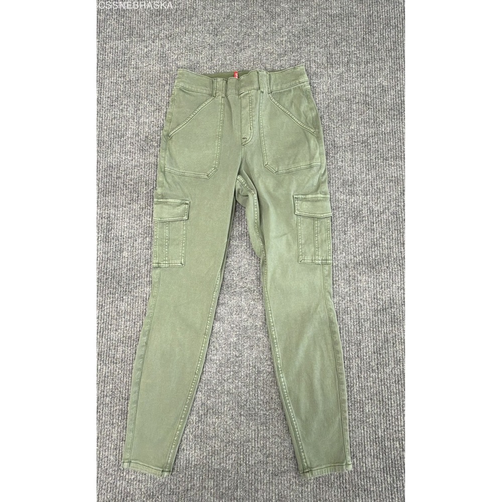 Spanx Women's Olive Green High Rise Stretch Twill Ankle Cargo Pants Size L